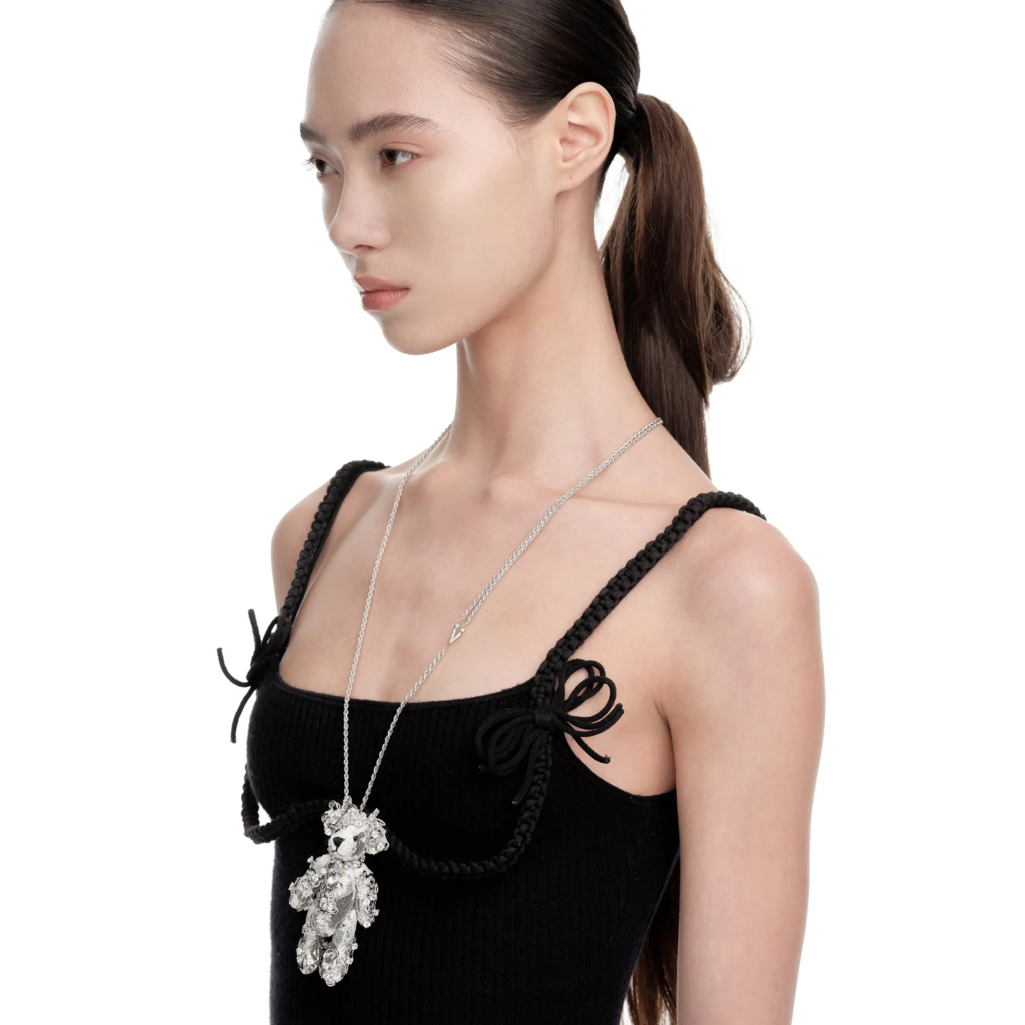 Paradise / Metal Lace Fabric Bear Pendant Necklace