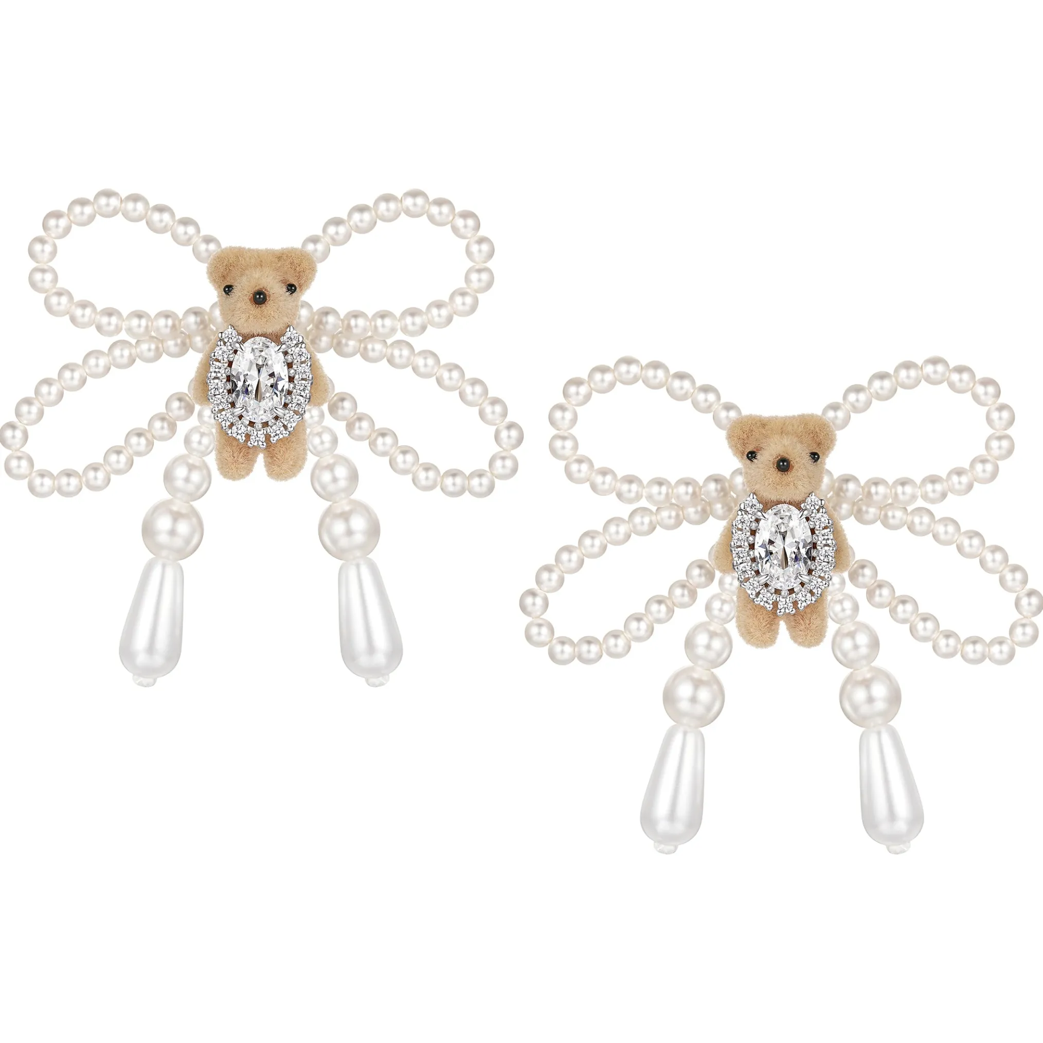 Paradise / Mini Flocked Bear Pearl Bowknot Earring