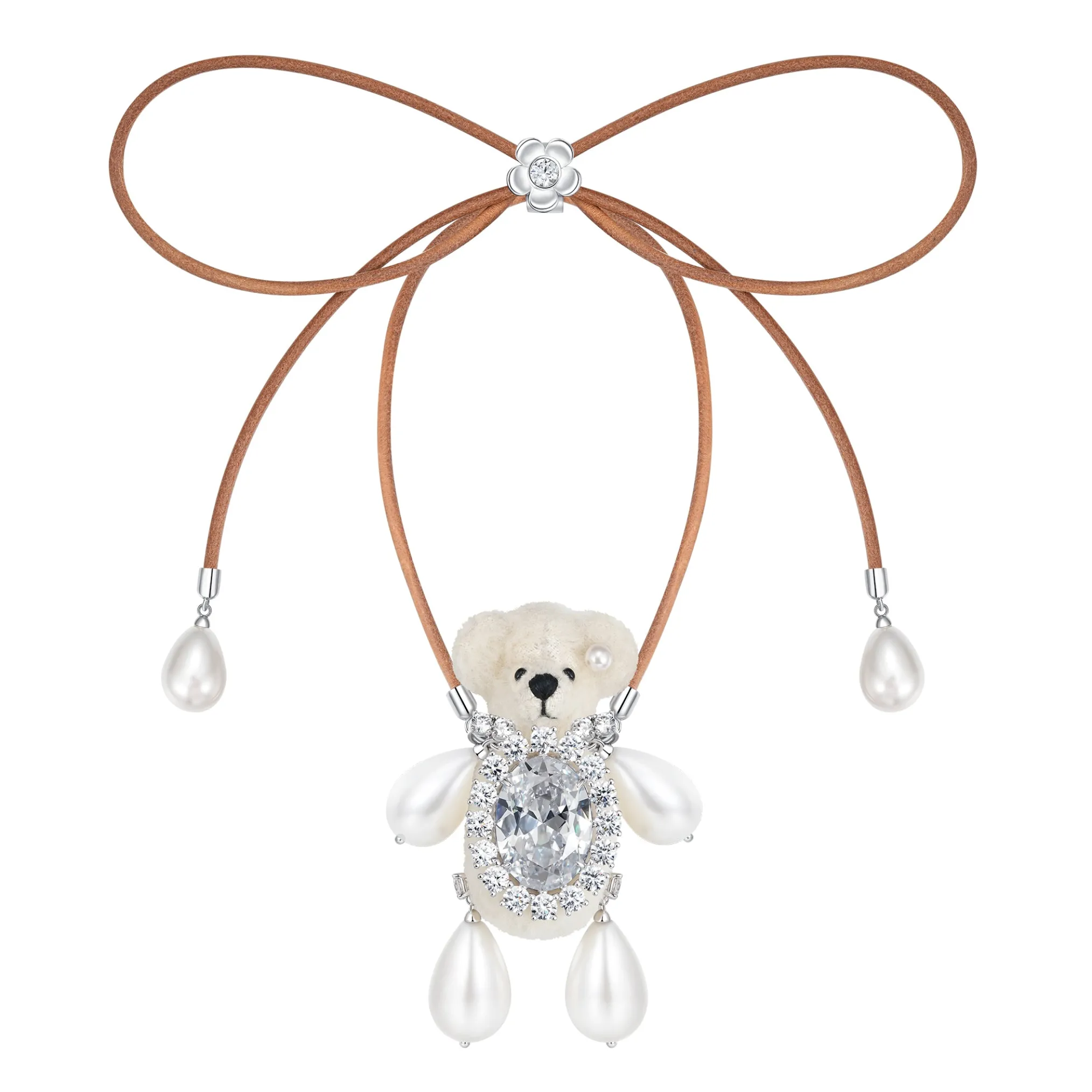 Paradise / Pearl Limbs Bear Leather Chain Necklace