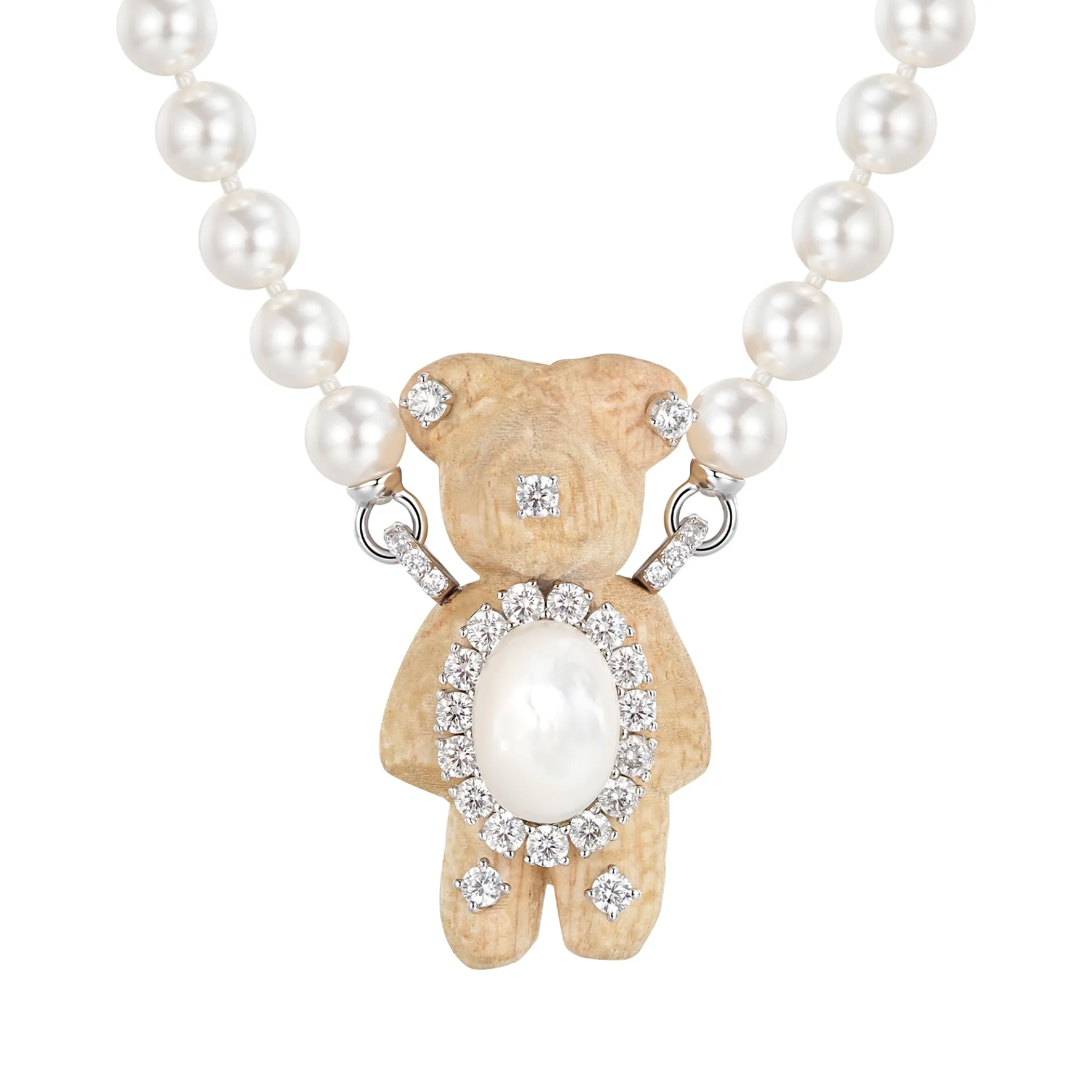 Paradise / Wooden Bear Pearl Necklace