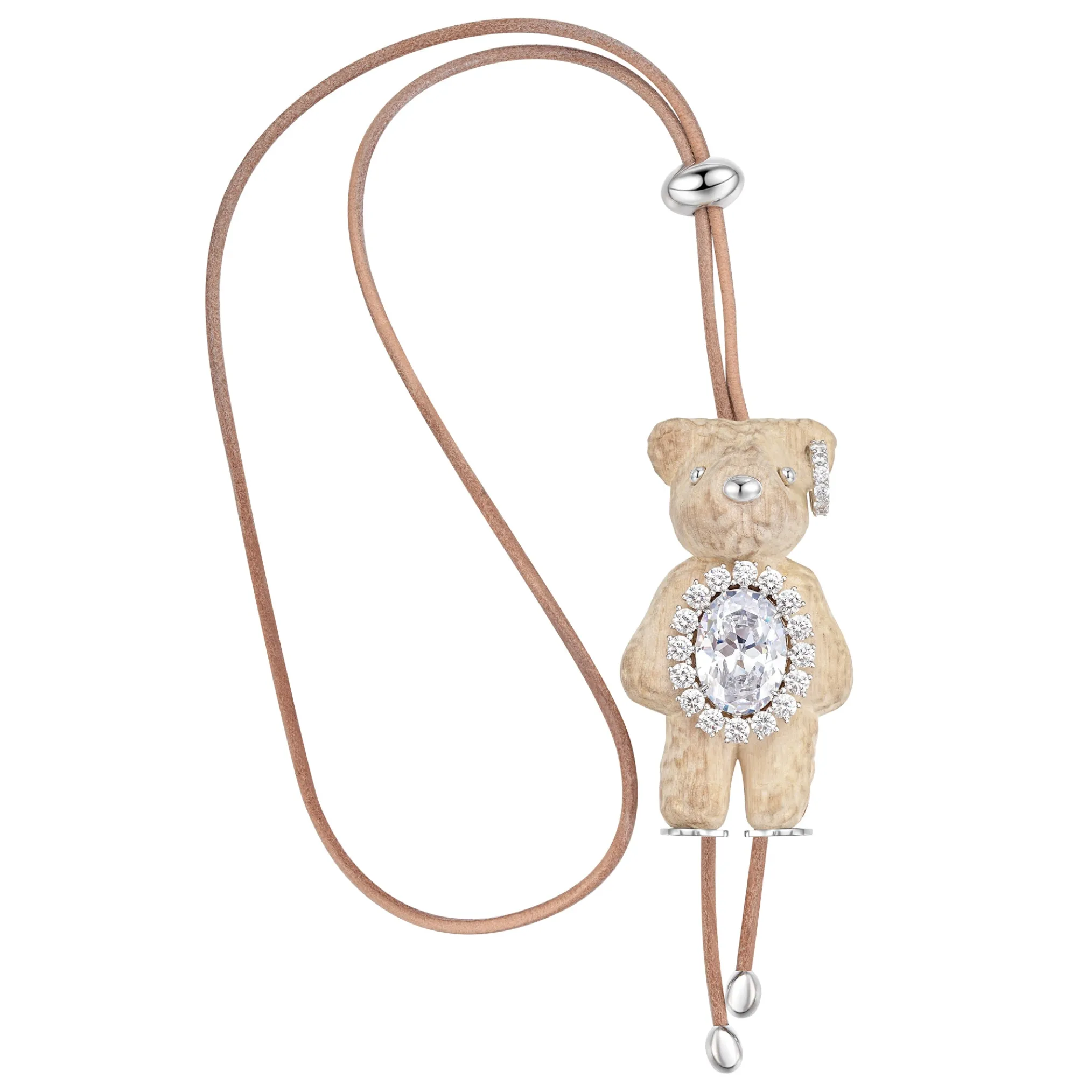 Paradise / Wooden Bear Gemstone Leather Chain