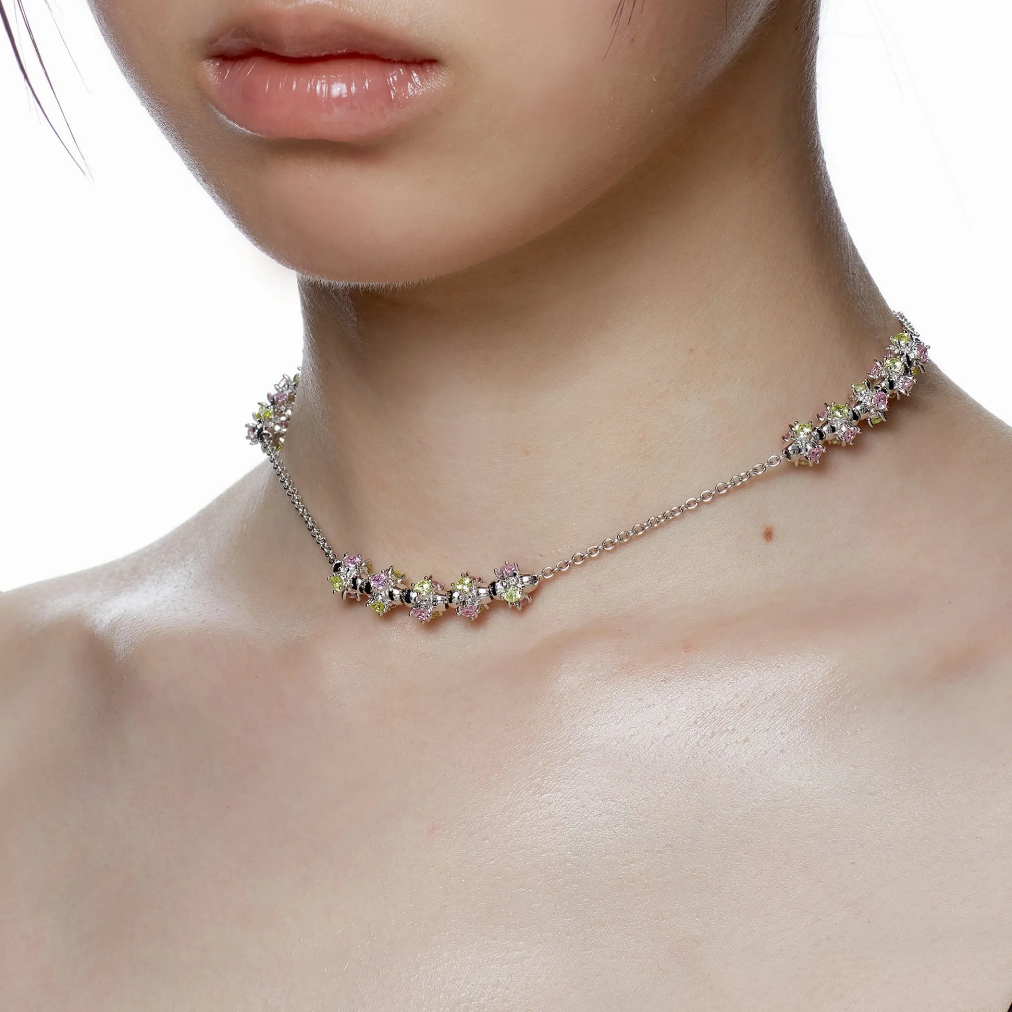 Ripple / Colorful Chain Gem Bead Necklace