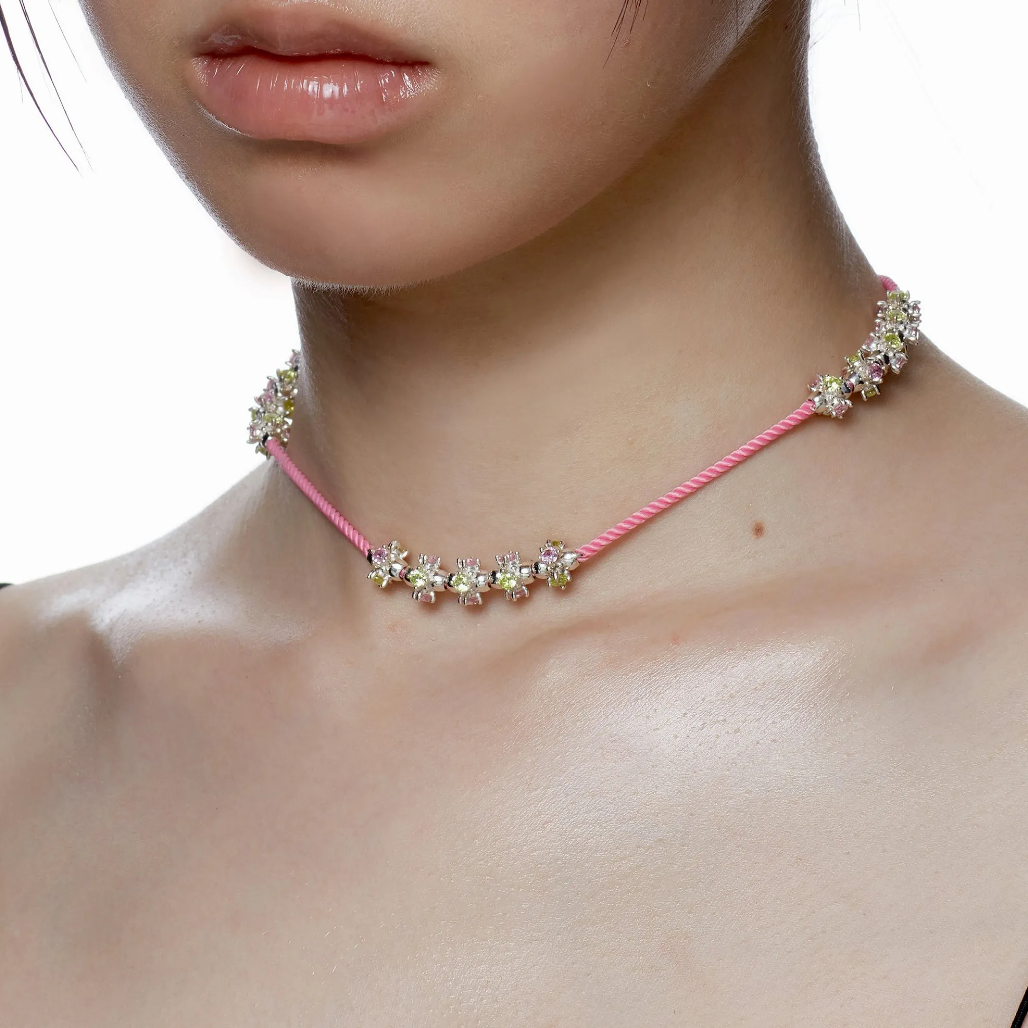 Ripple / Colorful Chain Gem Bead Necklace