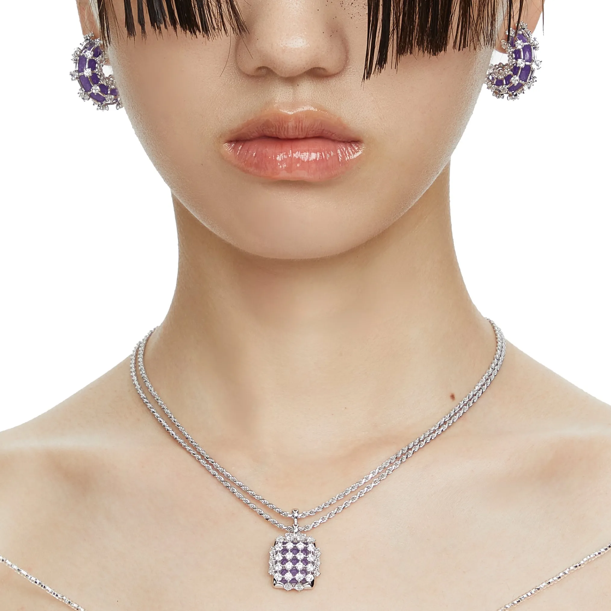 Ripple / Grid gem double connection Necklace