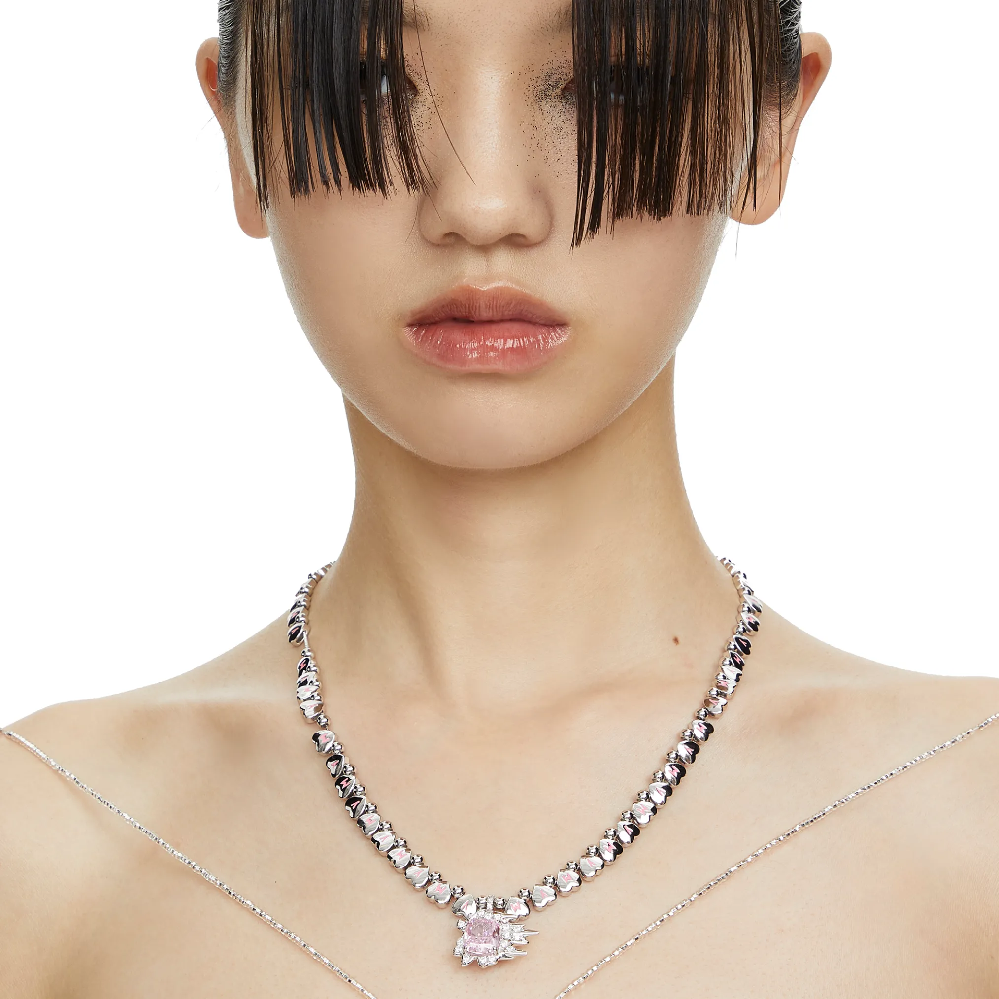 Ripple / Heart Shaped Chain Ripple Pendant Necklace