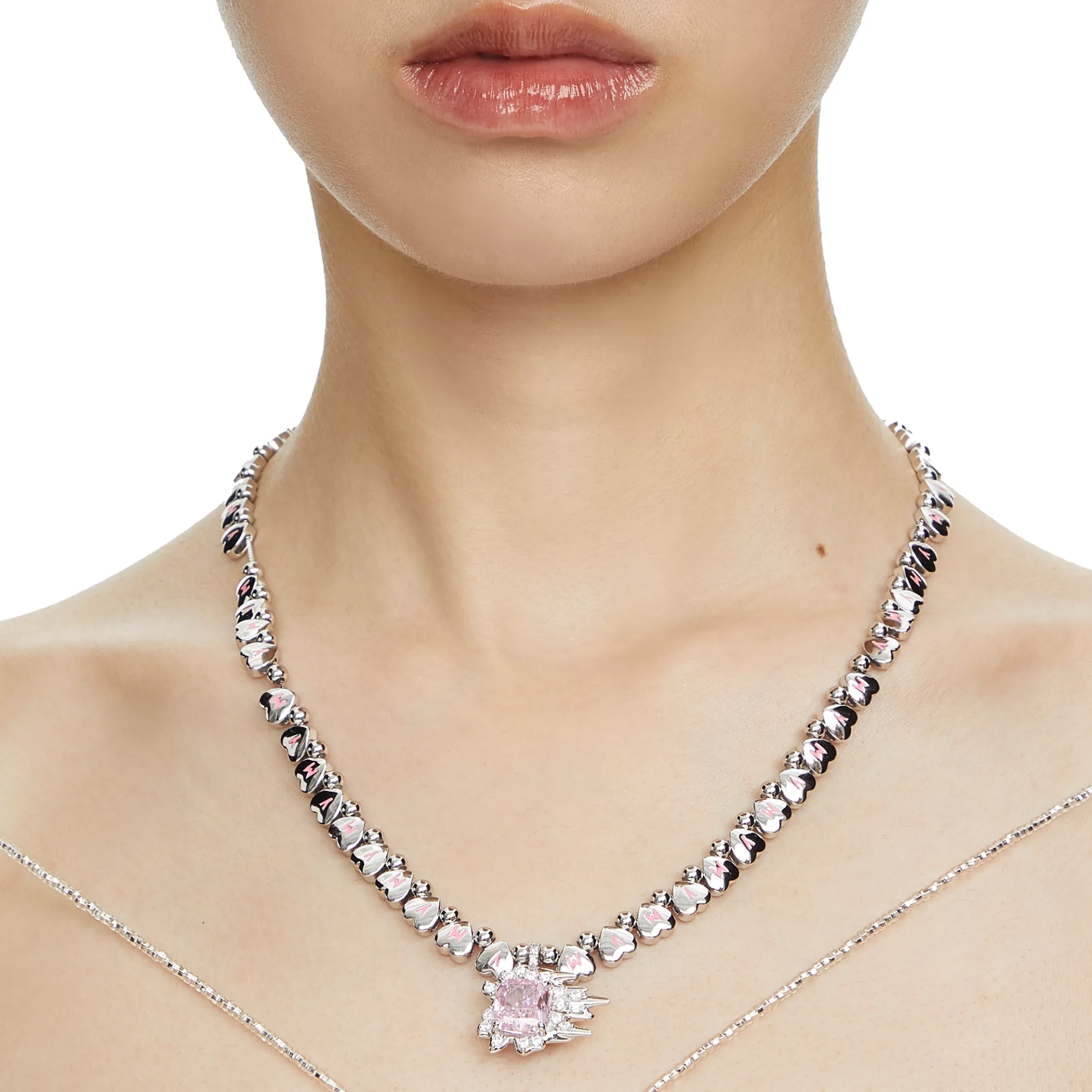 Ripple / Heart Shaped Chain Ripple Pendant Necklace