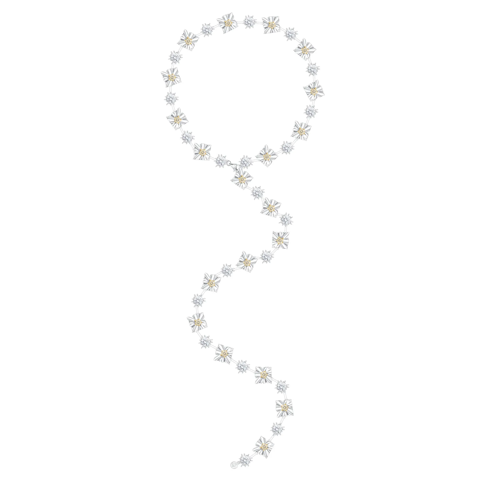 Ripple / Large Square Flower Bud Long Necklace