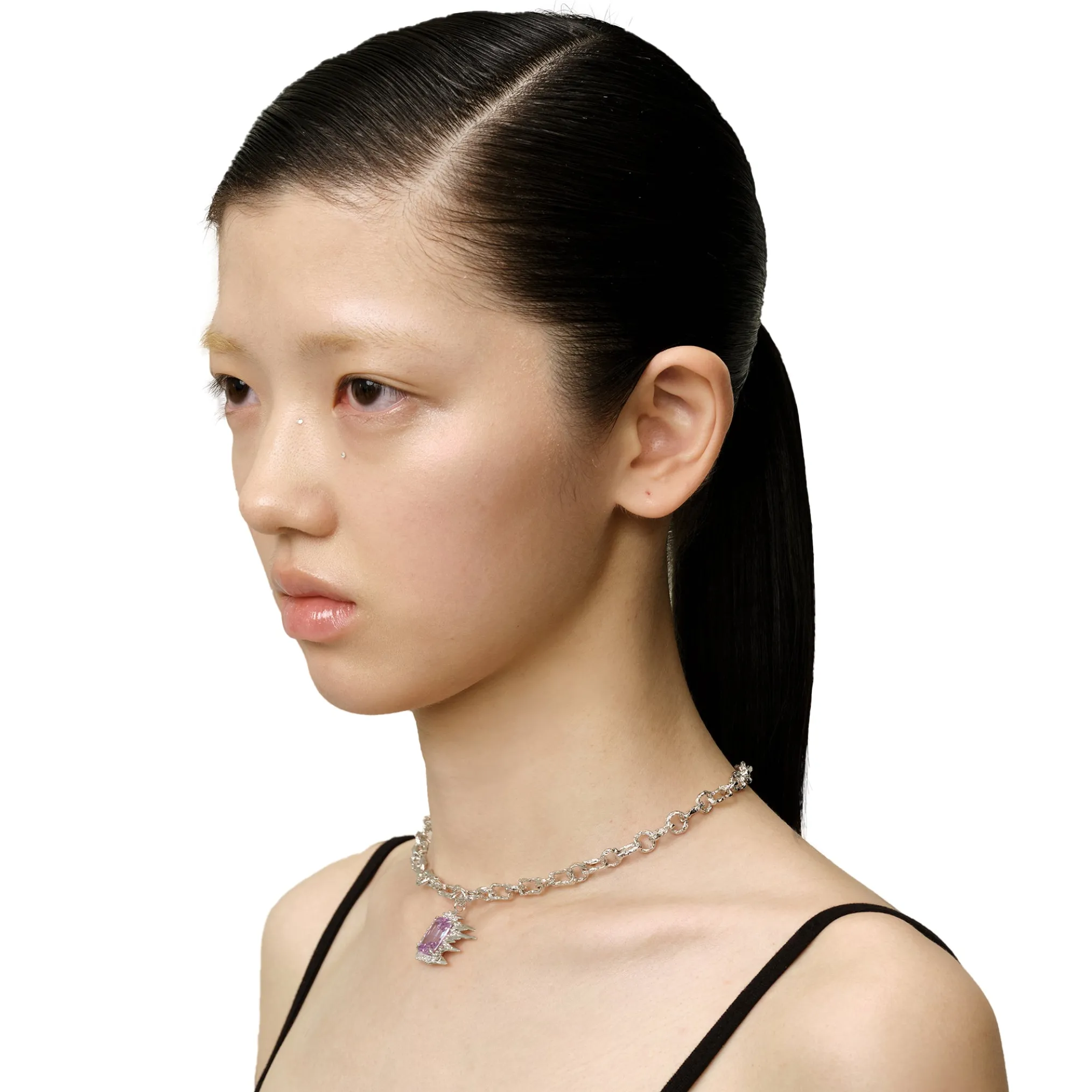 Ripple / Liquefied square zircon with texture chain Necklace