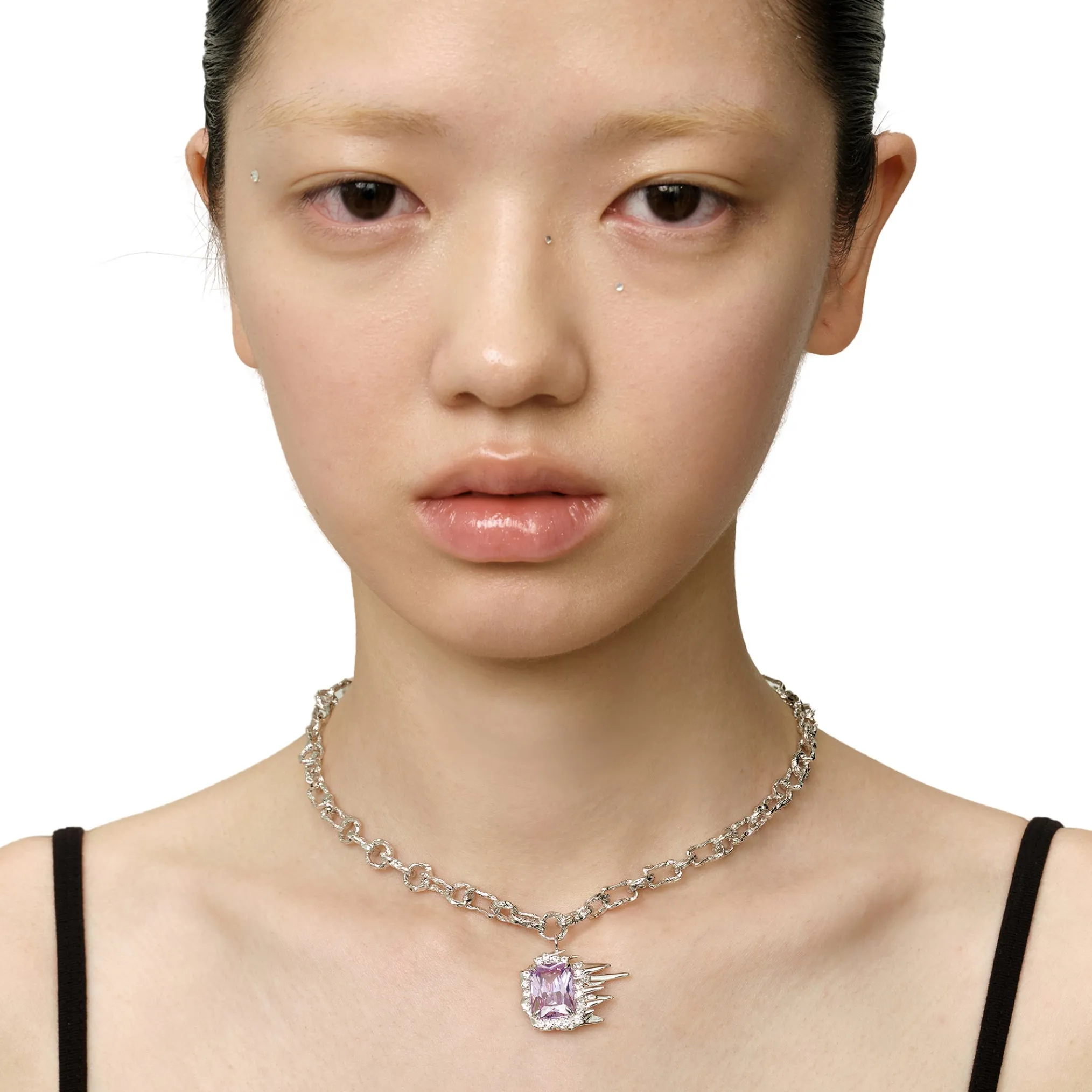 Ripple / Liquefied square zircon with texture chain Necklace