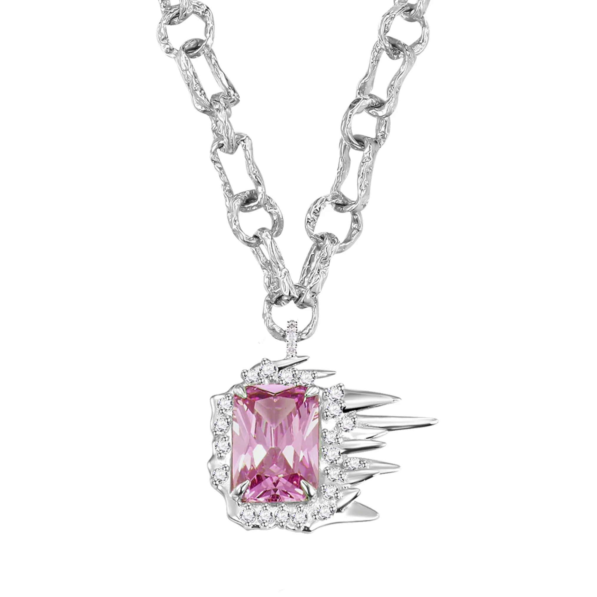 Ripple / Liquefied square zircon with texture chain Necklace