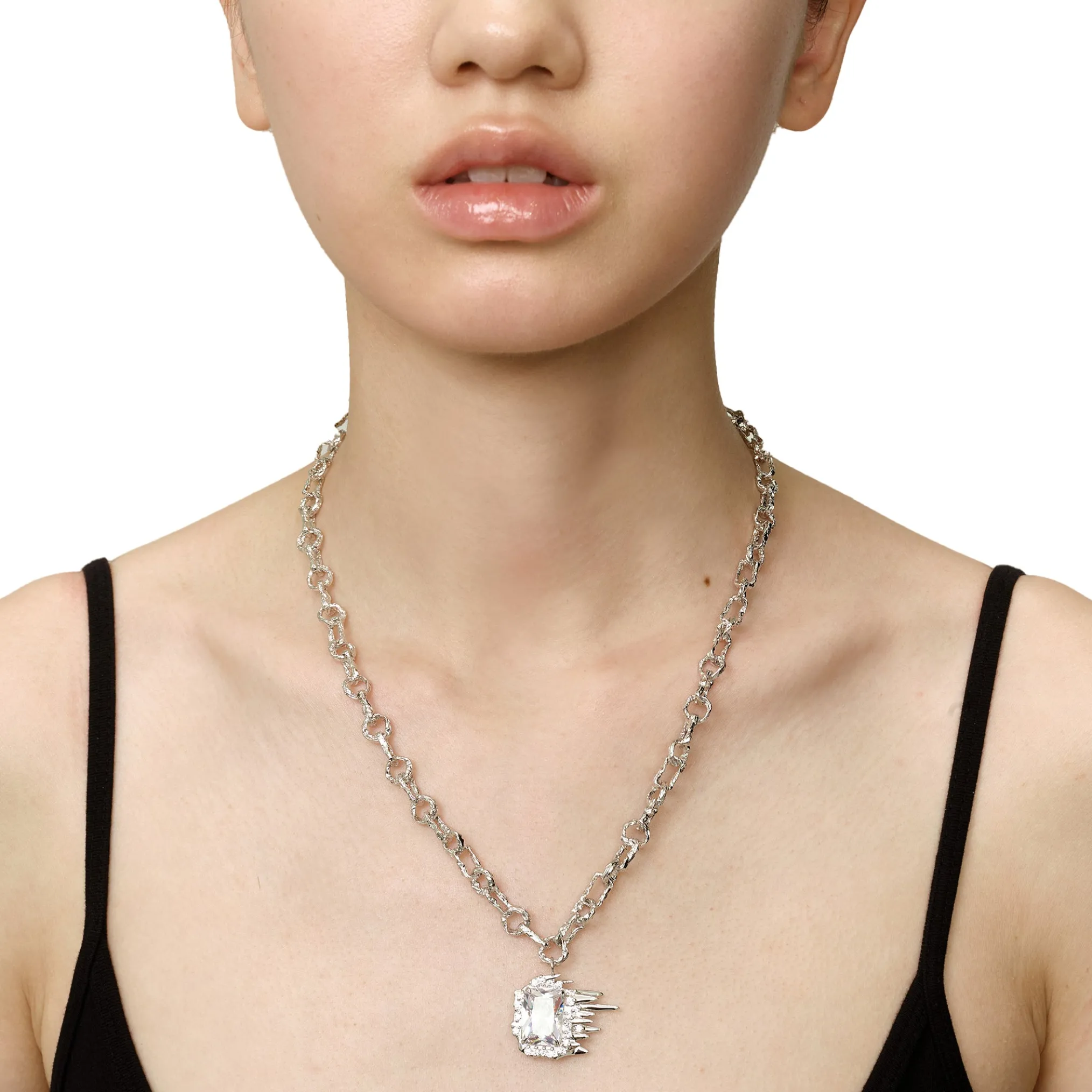 Ripple / Liquefied square zircon with texture chain Necklace
