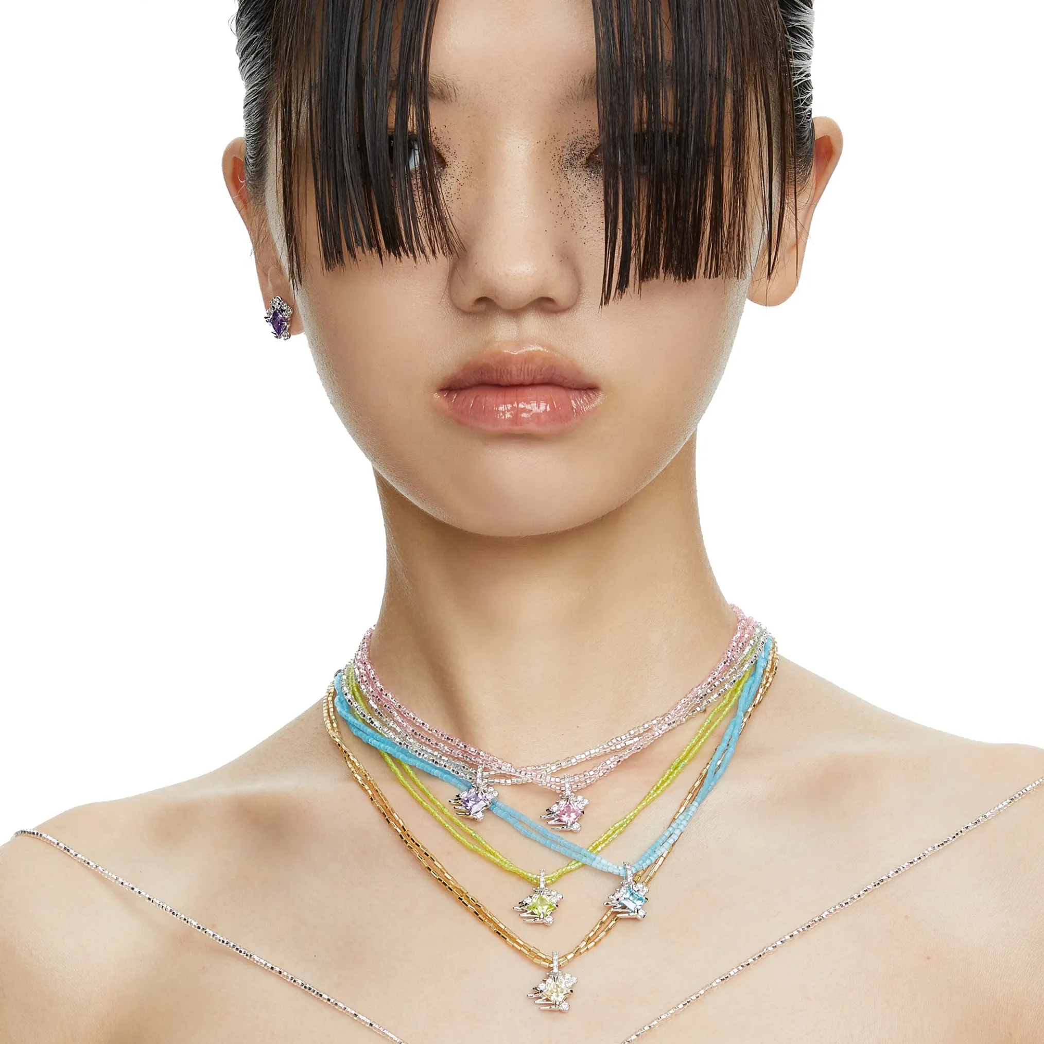 Ripple / Multi-color Rhombic zircon Necklace